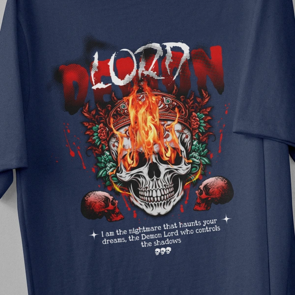 RULED Demon Lord – Flames of the Underworld Tee🔥💀😈 - navy blue, m