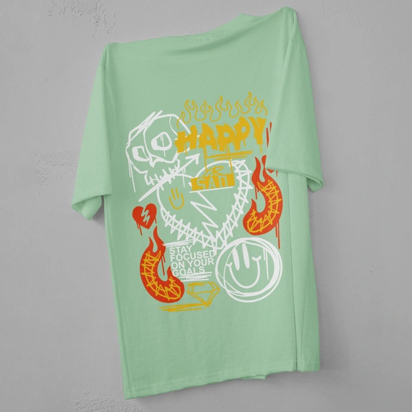 RULED Happy-Sad Graffiti Oversized T-Shirt - sage green, l