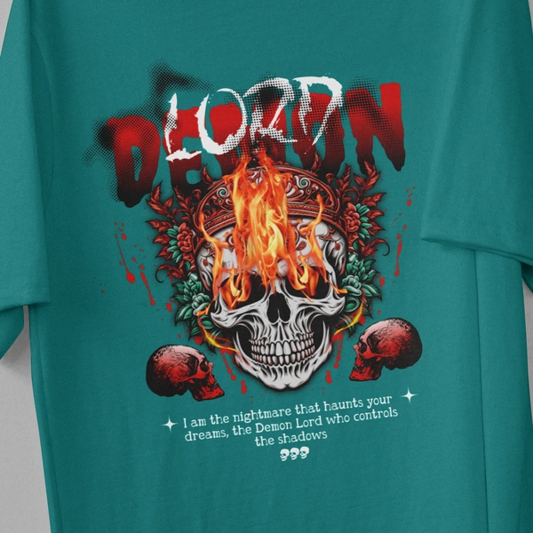 RULED Demon Lord – Flames of the Underworld Tee🔥💀😈 - teal, s
