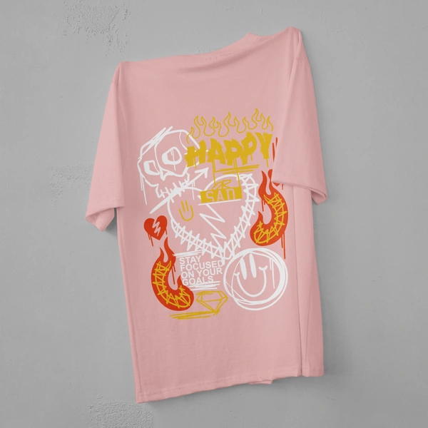 RULED Happy-Sad Graffiti Oversized T-Shirt - baby pink, m