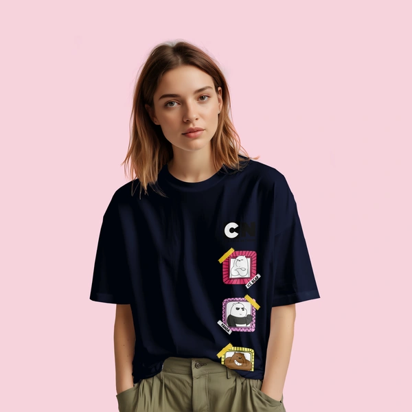 RULED We Bare Bears Cartoon Network Oversized T-Shirt - navy blue, m