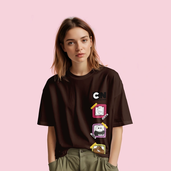 RULED We Bare Bears Cartoon Network Oversized T-Shirt - brown, m