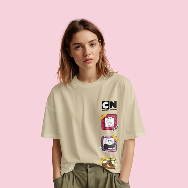 RULED We Bare Bears Cartoon Network Oversized T-Shirt - beige, m