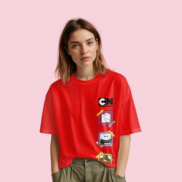 RULED We Bare Bears Cartoon Network Oversized T-Shirt - red, m
