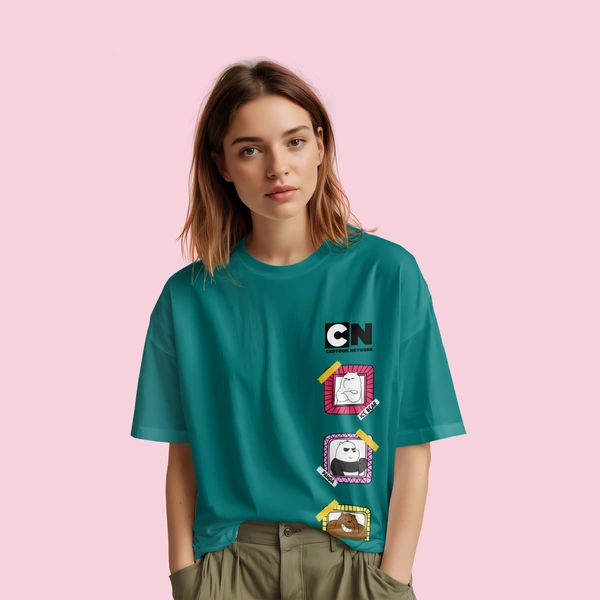 RULED We Bare Bears Cartoon Network Oversized T-Shirt - Teal, s