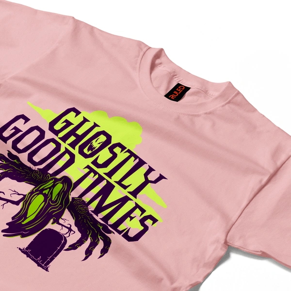 Ghostly Good Times - Spooky Vibes Tee - baby pink, m