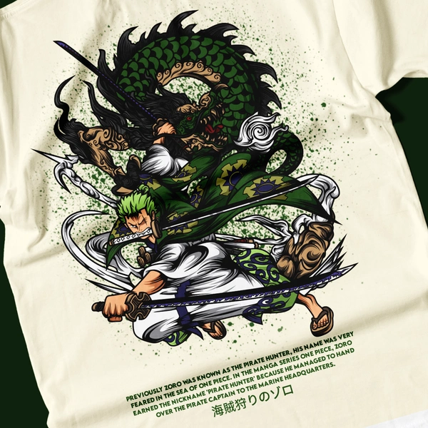 RULED Zoro's Three-Sword Dragon Strike Tee ⚔🐉🔥 - off white, m
