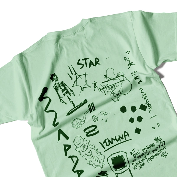 RULED White Graphic Streetwear T-Shirt – Hand-Drawn Abstract Doodle Art | RULED Oversized Tee - sage green, m