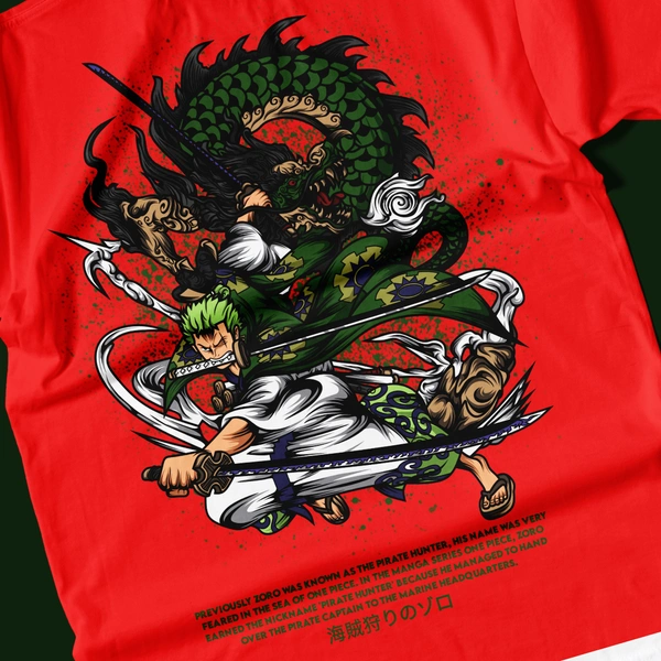 RULED Zoro's Three-Sword Dragon Strike Tee ⚔🐉🔥 - red, m