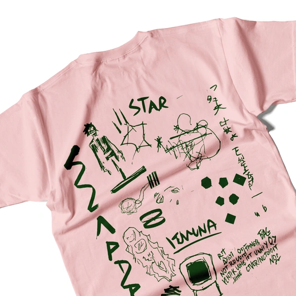 RULED White Graphic Streetwear T-Shirt – Hand-Drawn Abstract Doodle Art | RULED Oversized Tee - baby pink, l