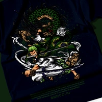 RULED Zoro's Three-Sword Dragon Strike Tee ⚔🐉🔥 - navy blue, m