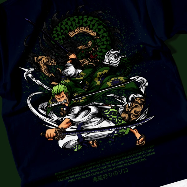 RULED Zoro's Three-Sword Dragon Strike Tee ⚔🐉🔥 - navy blue, m