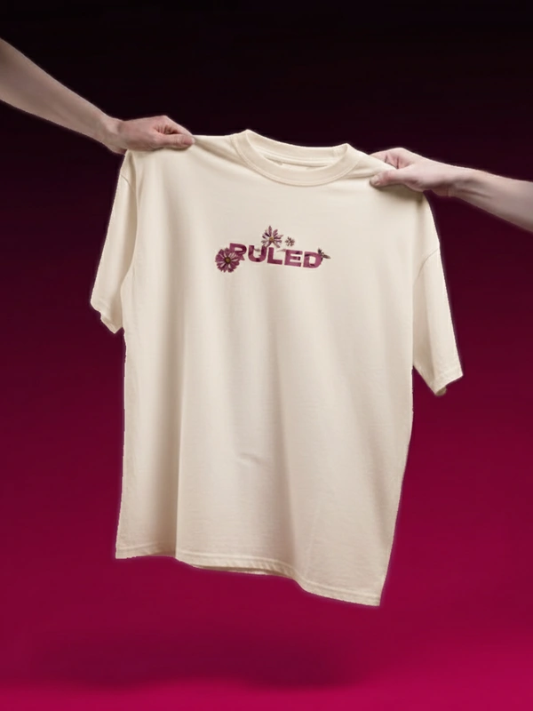 RULED Floral Elegance: A Purple Bloom T-shirt Design - off white, l