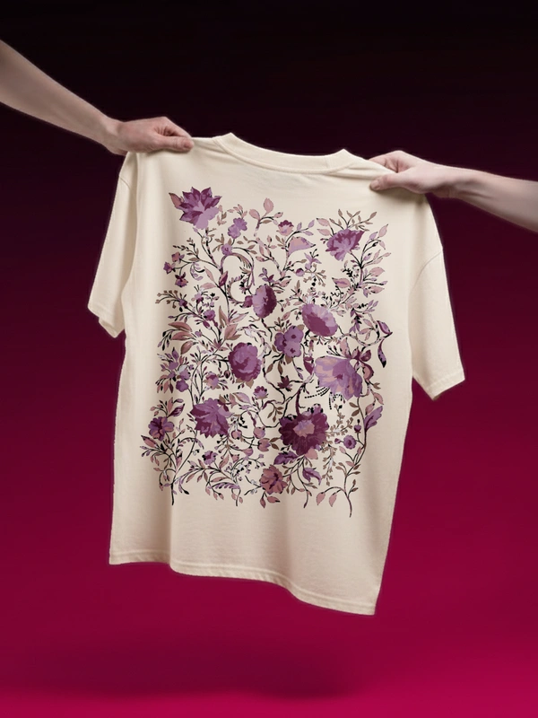 RULED Floral Elegance: A Purple Bloom T-shirt Design - off white, l