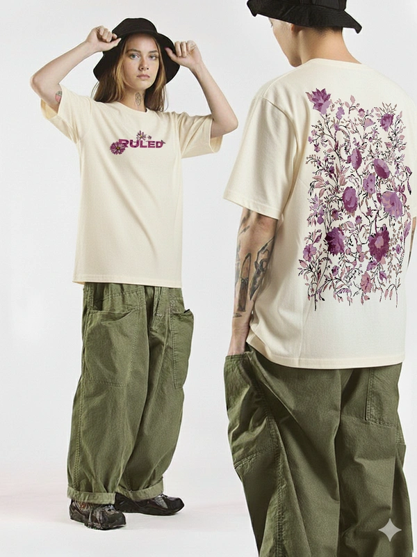 RULED Floral Elegance: A Purple Bloom T-shirt Design - off white, l