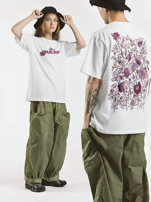 RULED Floral Elegance: A Purple Bloom T-shirt Design - white, l