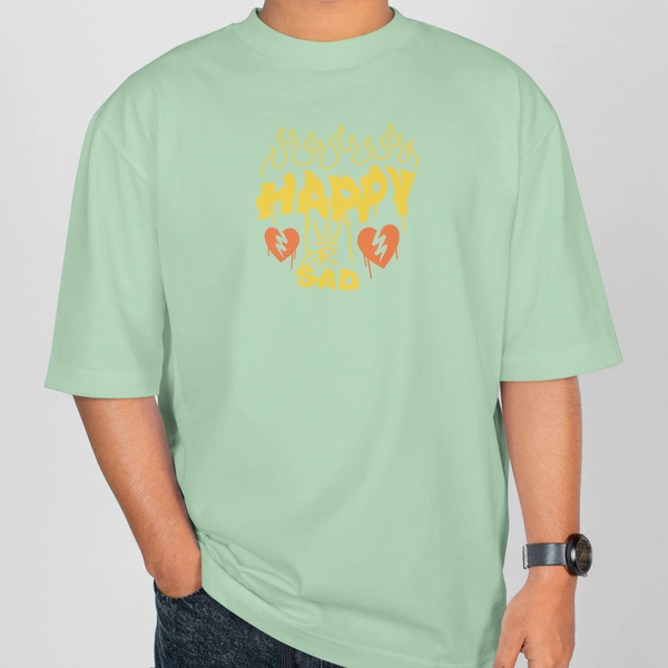 RULED Happy-Sad Graffiti Oversized T-Shirt - sage green, l