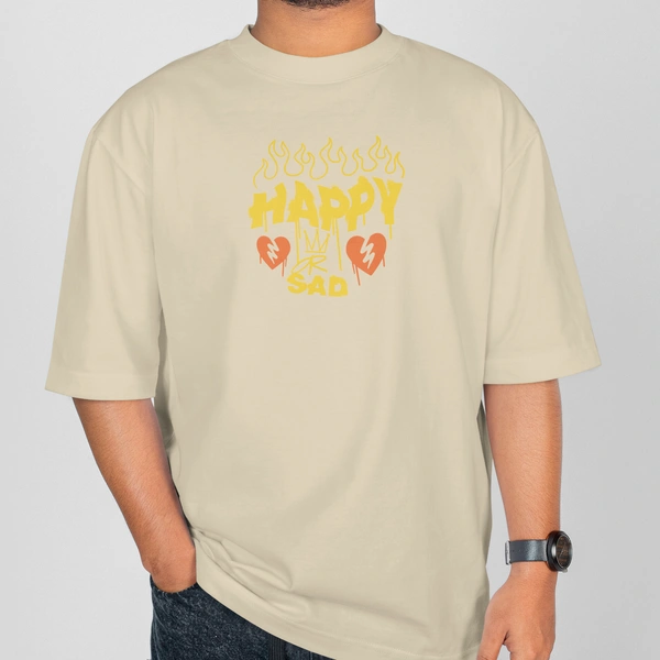 RULED Happy-Sad Graffiti Oversized T-Shirt - beige, m