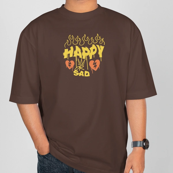 RULED Happy-Sad Graffiti Oversized T-Shirt - brown, xl