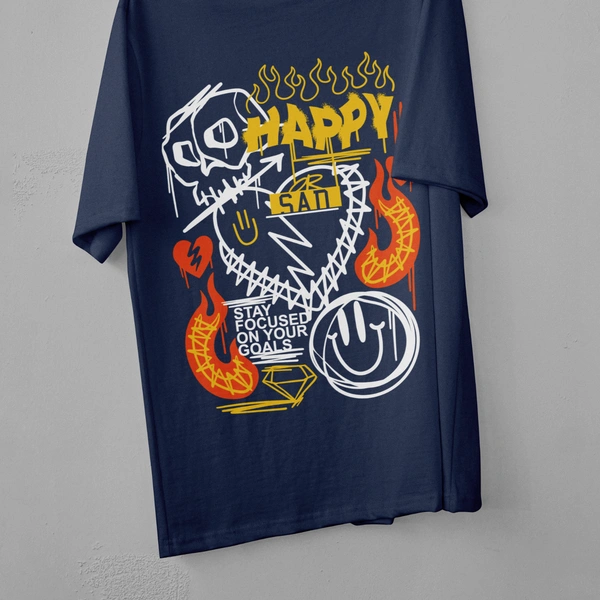 RULED Happy-Sad Graffiti Oversized T-Shirt - navy blue, m