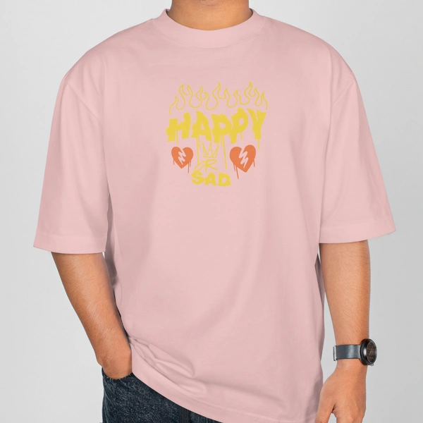 RULED Happy-Sad Graffiti Oversized T-Shirt - baby pink, m
