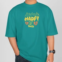 RULED Happy-Sad Graffiti Oversized T-Shirt - Teal, m