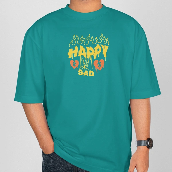 RULED Happy-Sad Graffiti Oversized T-Shirt - Teal, m