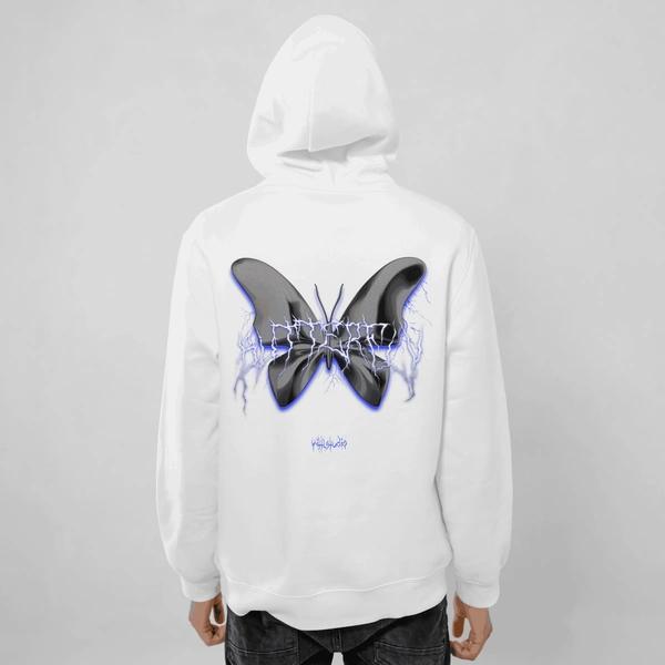 VOLTAGE BUTTERFLY HOODIE ⚡🦋 - white, xl