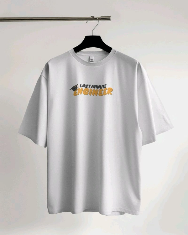 Last Minute Engineer Drop Shoulder Oversized Unisex Tshirt  - White, L