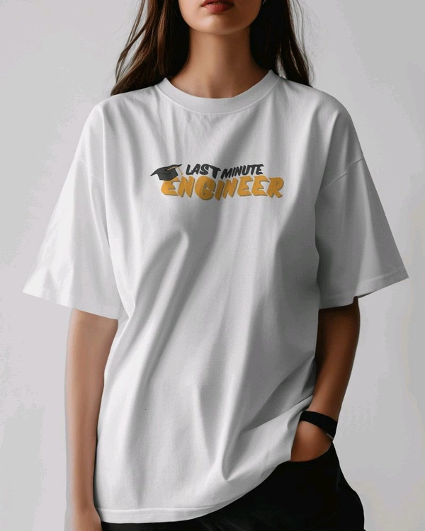 Last Minute Engineer Drop Shoulder Oversized Unisex Tshirt  - White, L