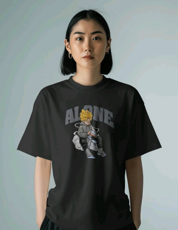 Alone Anime Oversized Tshirt  - black, S