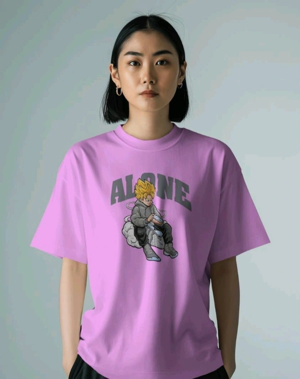 Alone Anime Oversized Tshirt  - Lavender, S
