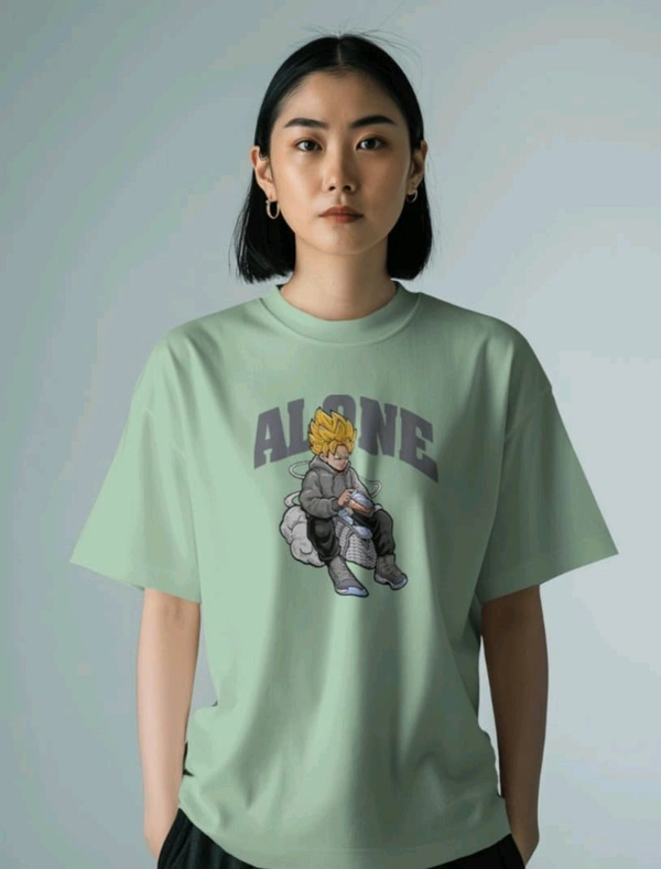 Alone Anime Oversized Tshirt  - green, S
