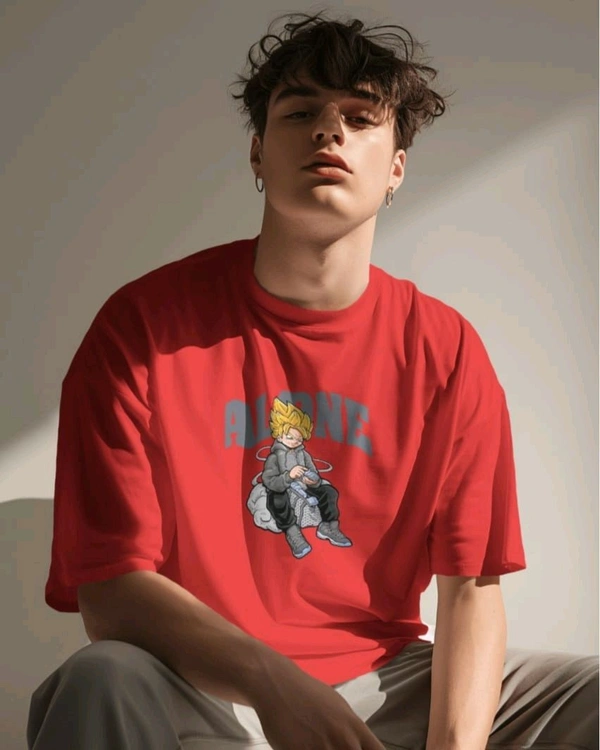 Alone Anime Oversized Tshirt  - red, M