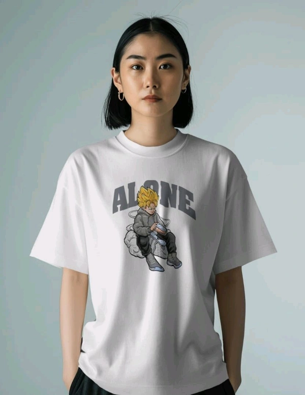 Alone Anime Oversized Tshirt  - White, L