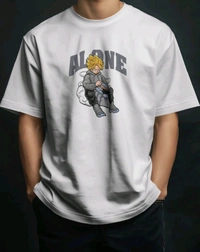 Alone Anime Oversized Tshirt  - White, L