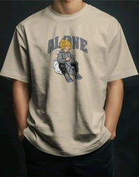 Alone Anime Oversized Tshirt  - beige, L