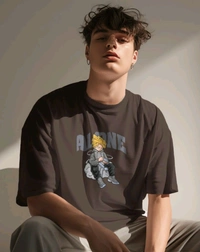 Alone Anime Oversized Tshirt  - brown, L