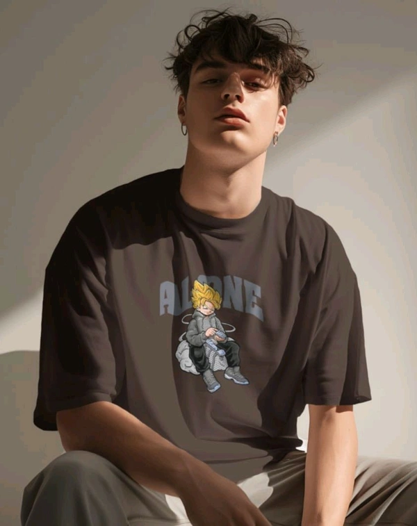 Alone Anime Oversized Tshirt  - brown, L