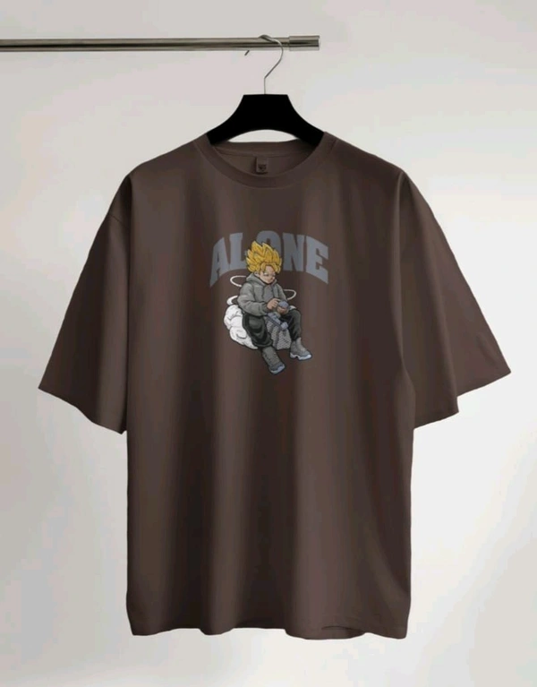 Alone Anime Oversized Tshirt  - brown, L