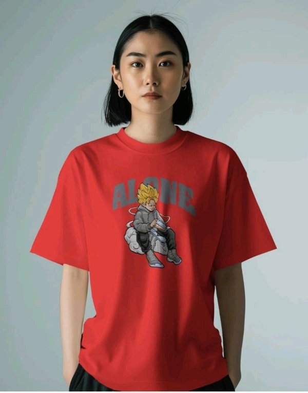 Alone Anime Oversized Tshirt  - red, Xl