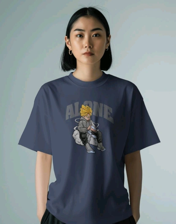 Alone Anime Oversized Tshirt  - Navy blue, Xl