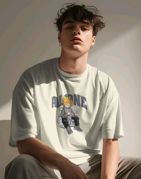Alone Anime Oversized Tshirt  - off white, Xxl