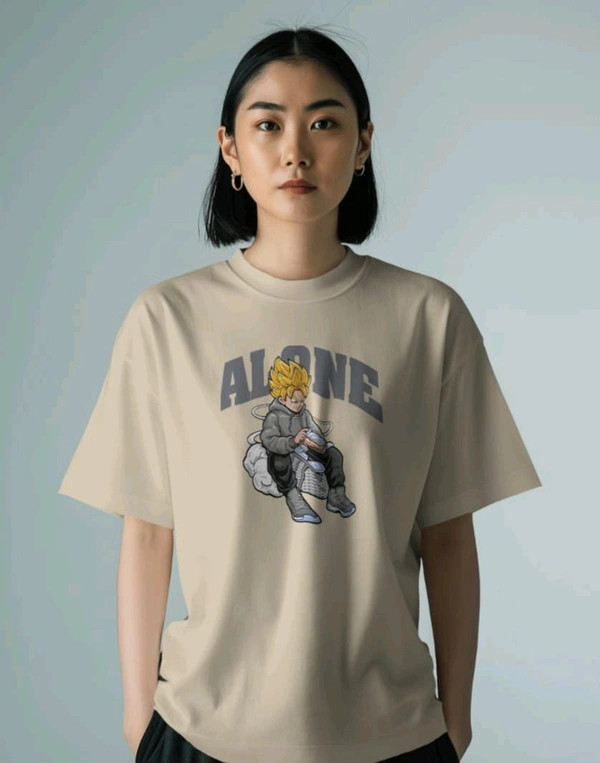 Alone Anime Oversized Tshirt  - beige, Xxl