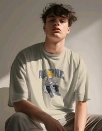 Alone Anime Oversized Tshirt  - beige, Xxl