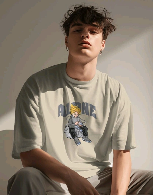 Alone Anime Oversized Tshirt  - beige, Xxl