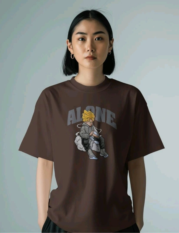 Alone Anime Oversized Tshirt  - brown, Xxl