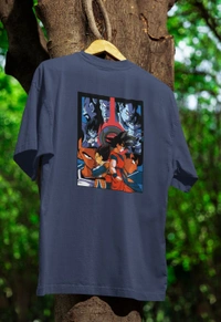 GOKU Oversized Drop shoulder Tshirt  - Navy blue, L