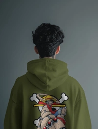Monkey D Luffy One Piece Hoodie  - army green, S