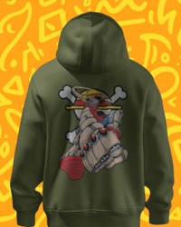 Monkey D Luffy One Piece Hoodie  - army green, Xl